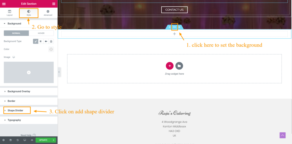 How to add shape divider using elementor